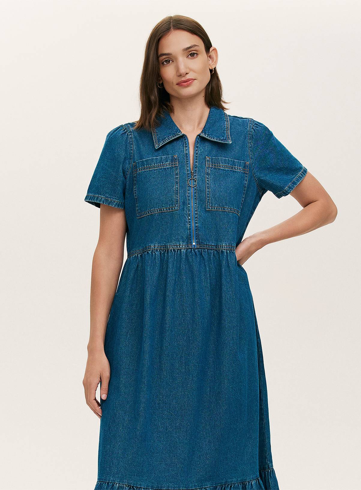 FINERY Tania Denim Dress Mid Blue 12 - Image 2
